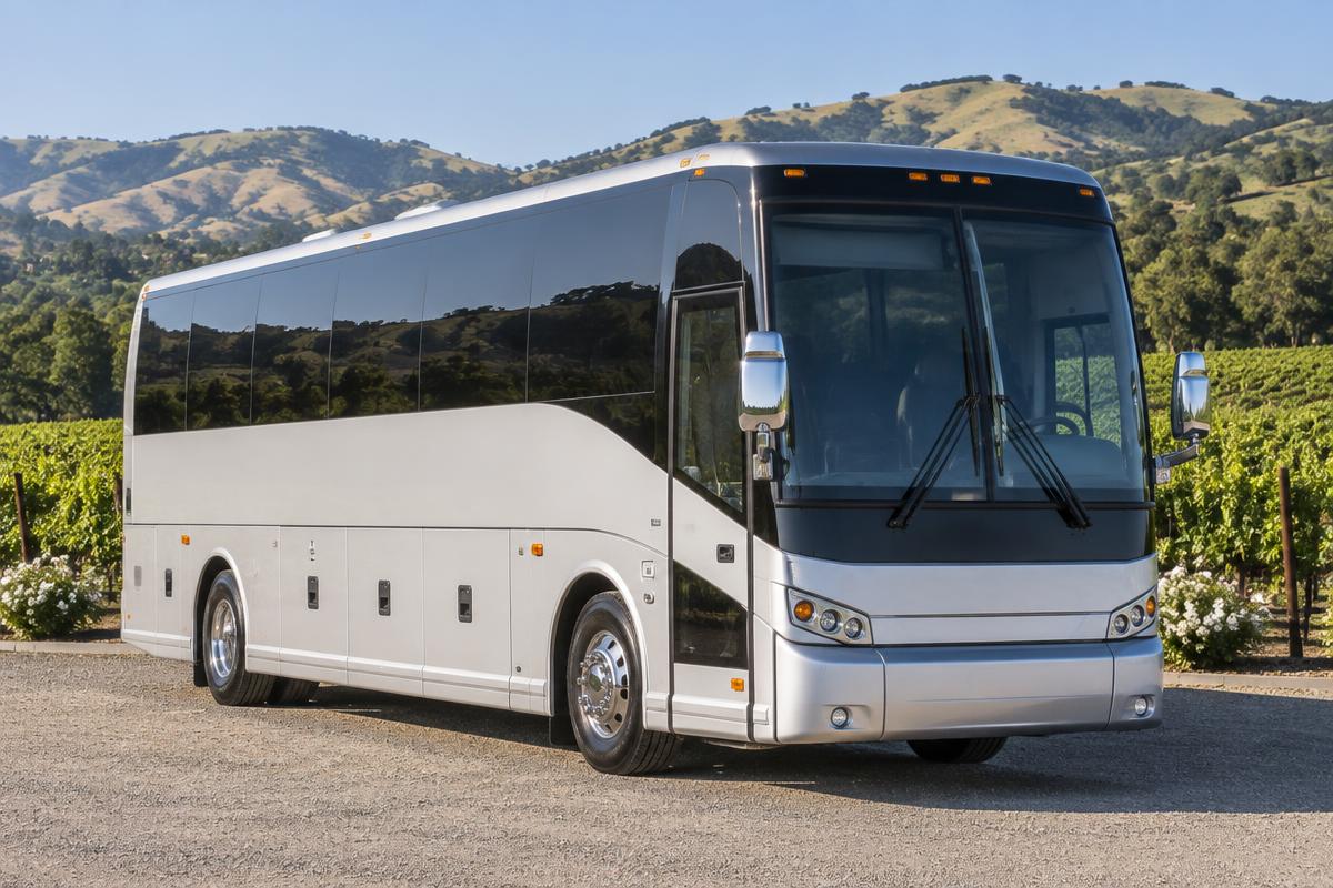 Van Hool CX35 coach bus charter rental in Pleasanton, California